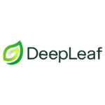 شعار DeepLeaf مع رمز الورقة الخضراء الملتفة